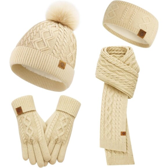 Accessories - Winter Knit Hat Scarf Gloves Set Touchscreen Ear Warmer Unisex Cozy Warm